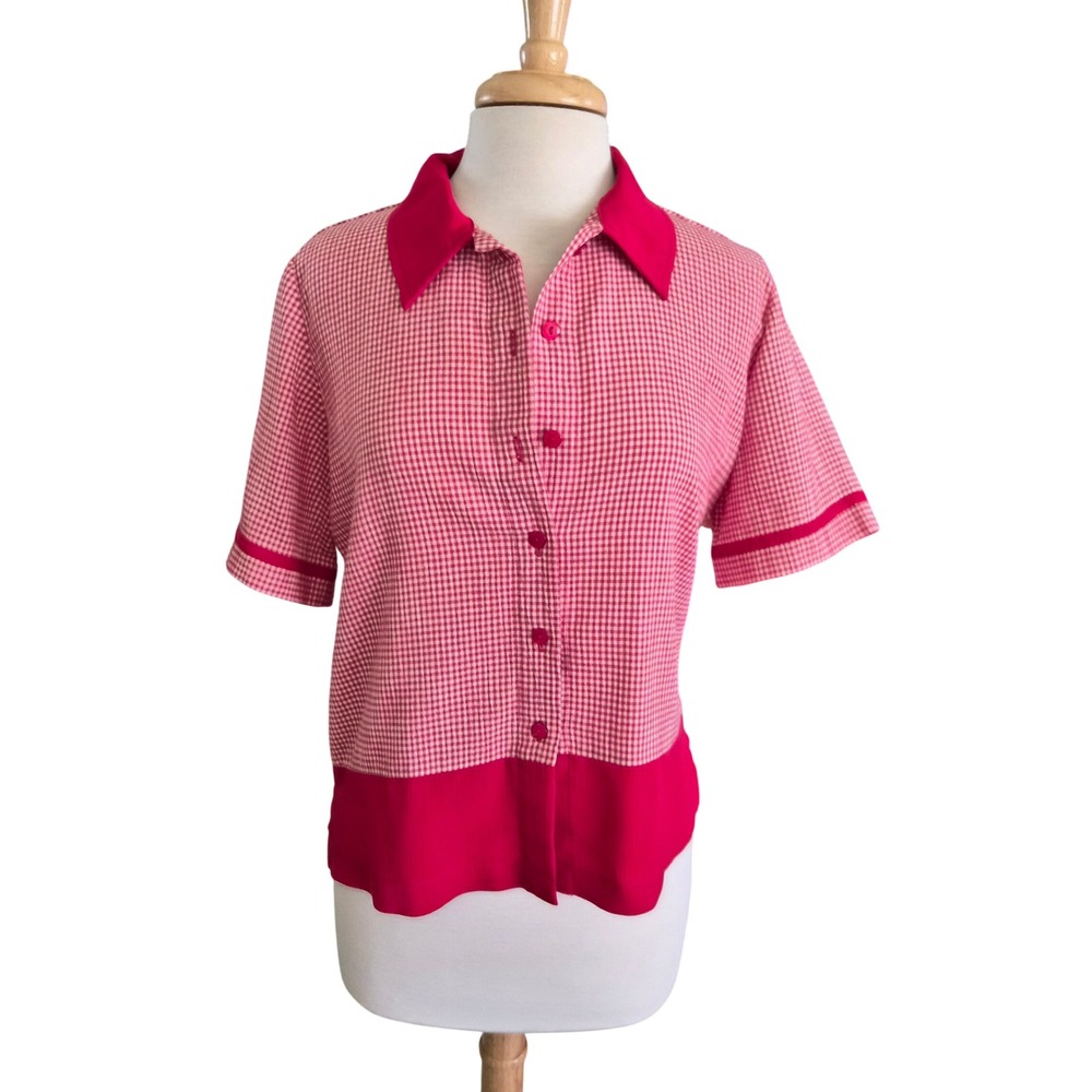 Allison Daley Petites Red Gingham Check 2 Piece Set Shirt and Pants Vintage